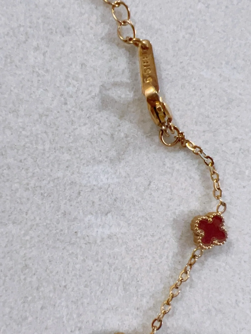 Gold-Tone Chain Bracelet with Deep Red Floral Charms